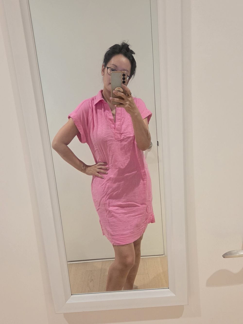 Vineyard Vines Hot Pink Short Sleeve Polo Shirt Dress Linen Blend